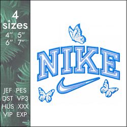 Nike Butterfly Embroidery Design, custom butterflies logo, 4 sizes