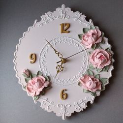Nursery wall clock with 3D roses in shabby chic style Silent wall clock for girl's room  GIFT for girl Wall decor