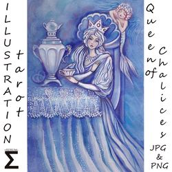 Illustration Artwork Tarot Queen of Cups DIY Make Your Pattern or Design Print Postcard Poster Embroidery Paper Fabric
