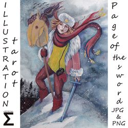 Illustration Artwork Tarot Page of Swords DIY Make Your Pattern or Design Print Postcard Poster Embroidery Paper Fabric