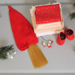 Doll making kit for sewing a Christmas rag doll, Materials to make a doll, Fabric for needlework, Christmas gift idea