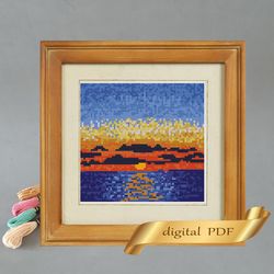 Sunset pattern pdf cross stitch, Easy embroidery DIY