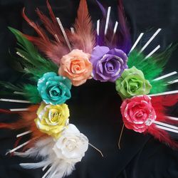 pride flower halo with feathers