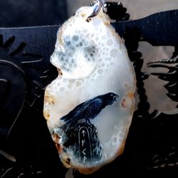 Raven Necklace Moon crow Viking Pendant Nordic amulet Elite shungite