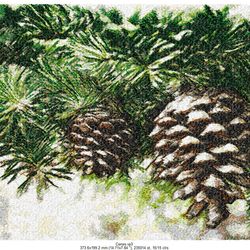 Machine Embroidery Design Pine cones on a Christmas tree Painting Christmas tree Christmas gift Christmas tree branch
