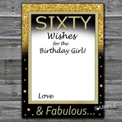 Sixty Birthday Wishes for the birthday girl,Adult Birthday party game-fun games for her-Instant download