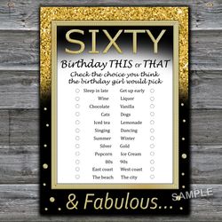 Sixty Birthday This or that game,Adult Birthday party game-fun games for her-Instant download