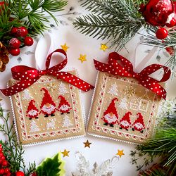 Set 2 of 2 CHRISTMAS GNOMES Ornaments by CrossStitchingForFun, Christmas cross stitch patterns PDF  Instant download