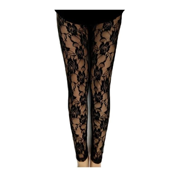Black Lace Leggings Womens Floral Ankle Tights 80s Mesh