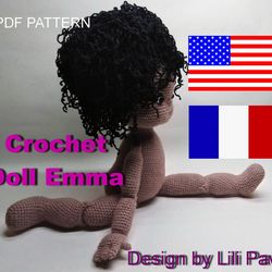 doll, crochet doll Emma base Pattern English and French, doll crochet pattern, doll crochet scheme, pdf, Tutorial