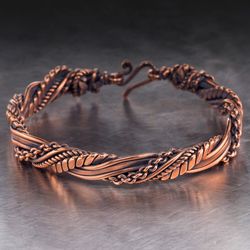 Unique wire wrapped pure copper bracelet / 7th Anniversary gift for him or her / Antique style artisan jewelry  Big size