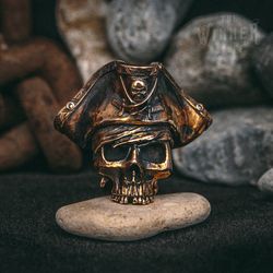Pirate's Skull - knife bead, paracord lanyard bead, key chain bead, edc bead, leather bead - made of bronze