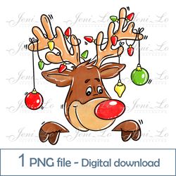 Christmas Reindeer Rudolph 1 PNG file Merry Christmas clipart Christmas lights Sublimation Deer design Digital Download