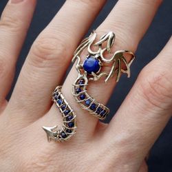 Dragon ring / Wire wrap ring / Blue dragon / lapis lazuli jewelry