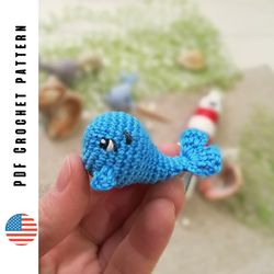 Crochet mini whale pattern, amigurumi baby blue whale. PDF pattern for tiny sea animals by CrochetToysForKids
