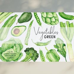 Watercolor Green Vegetables Clipart / Healthy Food Clipart / Farm Vegetables Illustration PNG / Hand Painted
