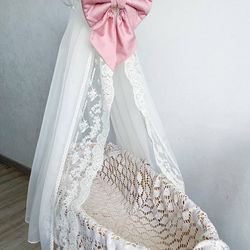 handmade canopy for bassinet pink bow color  canopy for cradle