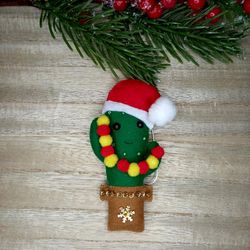 New Year Home Decor Felt Cactus Ornament Felt Cactus Toy with Santa Hat Handmade Christmas Tree Ornament naughty cactus