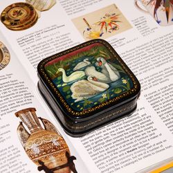 Swans lacquer box decorative jewelry box with birds to order
