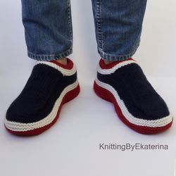Knitted Wool Socks Mens Knit Slippers House Slippers Moccasin Indoor Slippers Bed Socks Travel Slippers Hand Knit Socks