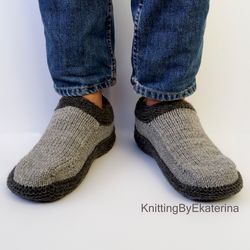 Mens Knit Moccasins Mens Knit Slippers Knitted Slipper Socks Hand Knit Wool Socks Travel Slippers Bed Socks House
