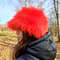 A red panama hat made of faux fur. Festival fuzzy neon bucket hat. Red fluffy hat. Rave bucket hat. Bright shaggy hat.