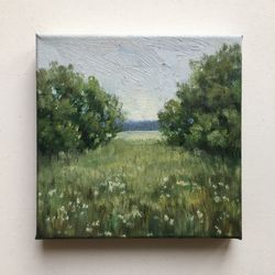 Small landscape original painting flower meadow art paintings on canvas modern art