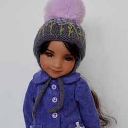 Embroidered ear flap hat, coat for Ruby Red doll