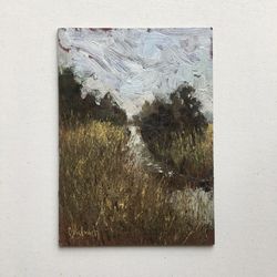 Original autumn Painting Landscape art River moody landscape painting