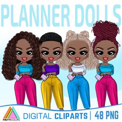 Planner Girl Clipart Bundle - Cute African American Girl Boss Clipart, Afro Boss Babe PNG, Fashion Doll PNG, Boss Baby