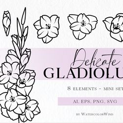 Gladiolus Birth Month Flower SVG files August Birthday Flower Clipart For Instant Download