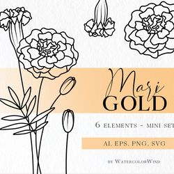 Marigold Birth Month Flower SVG files October Birthday Flower Clipart For Instant Download