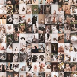 108 PCS Cats Wall Collage Kit DIGITAL DOWNLOAD | Neutral Beige Aesthetic Photo Collage Prints | Photo Wall Collage Set