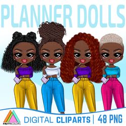 Planner Girl Clipart Bundle - Cute Afro Girl Boss Clipart, African American Boss Babe PNG, Fashion Doll PNG, Boss Lady