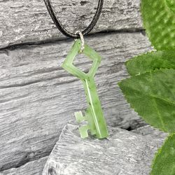 Key necklace from green natural jade talisman for good luck, jewelry for her and for him.