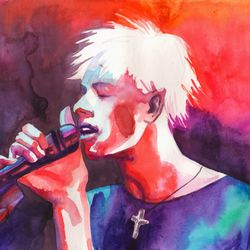 original watercolor painting singer painting young man painting blonde man portrait singing man painting