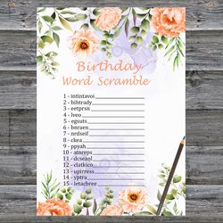Pastel Flowers Birthday Word Scramble Game,Adult Birthday party game-fun games for her-Instant download