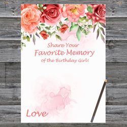 Red Rose Birthday Game Favorite Memory of the Birthday Girl,Adult Birthday party game-fun games for her-Instant download