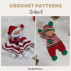 2-IN-1 Christmas Baby Loveys Santa and Elf Amigurumi Crochet Patterns PDF, Crochet Toys For Baby, Elf Doll Pattern ENG