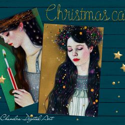 9 Christmas girls cards, Christmas clipart, ACEO Cards ,symbolism, decoupage paper, scrapbooking, journaling