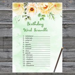 Floral Birthday Word Scramble Game,Adult Birthday party game-fun games for her-Instant download