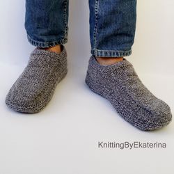 Knitted Slippers Mens Slipper Socks Mens Knit Slippers Mens Knit Moccasins Hand Knit Wool Socks Travel Slippers Bed Sock