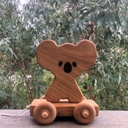 wood pull/push along koala