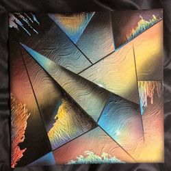 "space crystal" , abstract painting , mixed technique , acrylic on cardboard