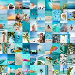 70 PCS Beach aesthetic wall collage kit DIGITAL DOWNLOAD | Printable SUMMER collage kit | Blue Photo Wall Collage Set
