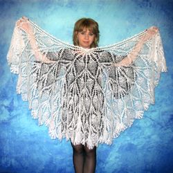 White crochet Russian shawl, Hand knit Orenburg wool shoulder wrap, Goat down stole, Warm bridal cape, Cover up,Kerchief