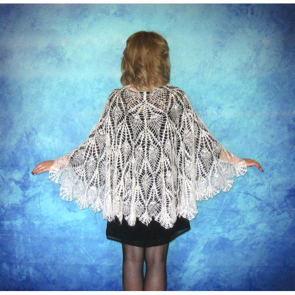 White crochet Russian shawl, Hand knit Orenburg shawl, Wool shoulder wrap, Goat down stole, Warm bridal cape, Openwork cover up, Kerchief, Gift for a woman 3.JP