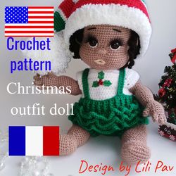 Crochet Pattern Christmas Outfit for Doll Melissa, Amigurumi Patterns, Knit Doll Clothing, Crochet Pattern Pdf, Tutorial