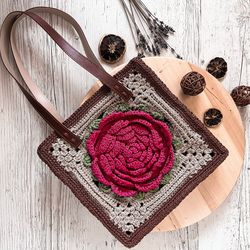 Crochet pattern granny square bag PDF digital instant download, women tote, hippie purse, square handbag, crochet bag