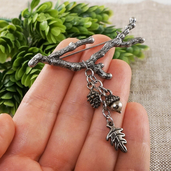 silver-acorn-charm-brooch-pin-oak-leaf-charm-brooch-pin-branch-brooch-pin-jewelry-for-man-for-woman